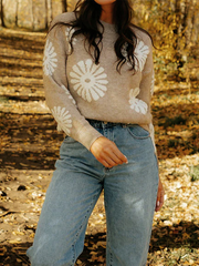 Lässiger Strickpullover mit Blumenmuster im neuen Stil 