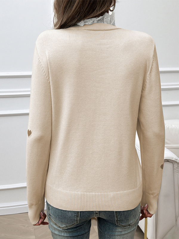 Women's Temperament Casual Embroidered Love Heart Long Sleeve Sweater – back view