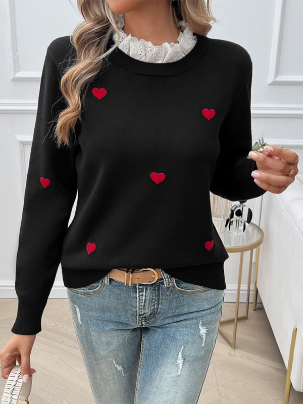 Women's Temperament Casual Embroidered Love Heart Long Sleeve Sweater – texture view