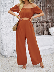 Combinaison pantalon à jambes larges et épaules dénudées pour femme 