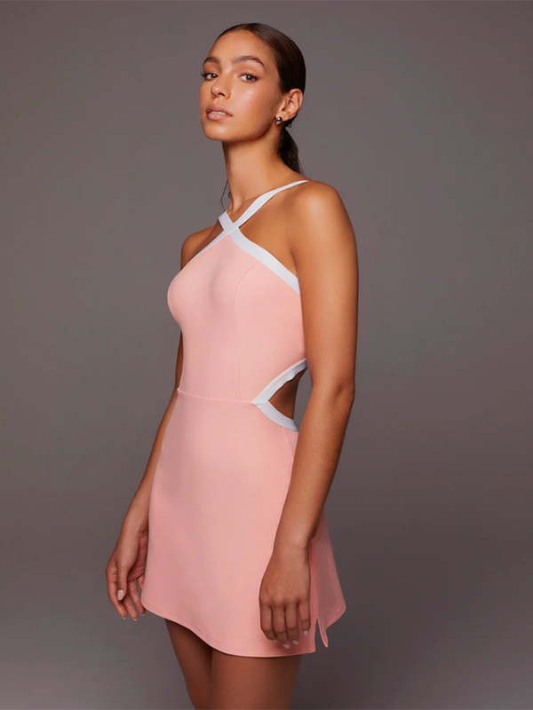 Neues, farblich kontrastierendes, schlichtes, blickdichtes und bequemes Yoga- und Tennis-Kleid für Damen mit Gürtel. 