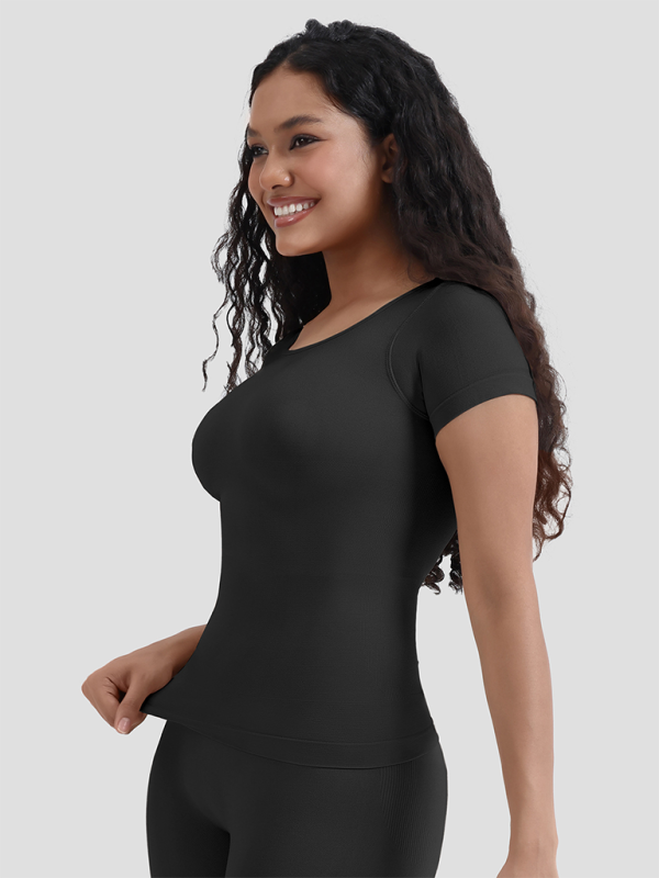 Neues nahtloses Kurzarm-T-Shirt-Unterteil mit Korsettmuster und eng anliegendem, tailliertem Oberteil 
