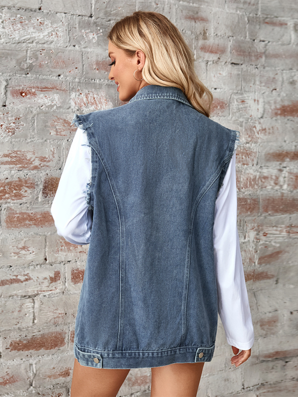 Gilet sans manches ample en denim délavé pour femme 