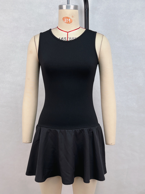 Neues einfarbiges ärmelloses Damenkleid 