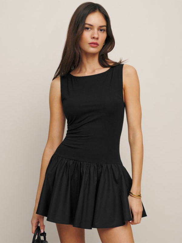 Neues einfarbiges ärmelloses Damenkleid 