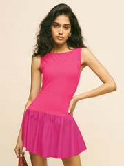 Neues einfarbiges ärmelloses Damenkleid 