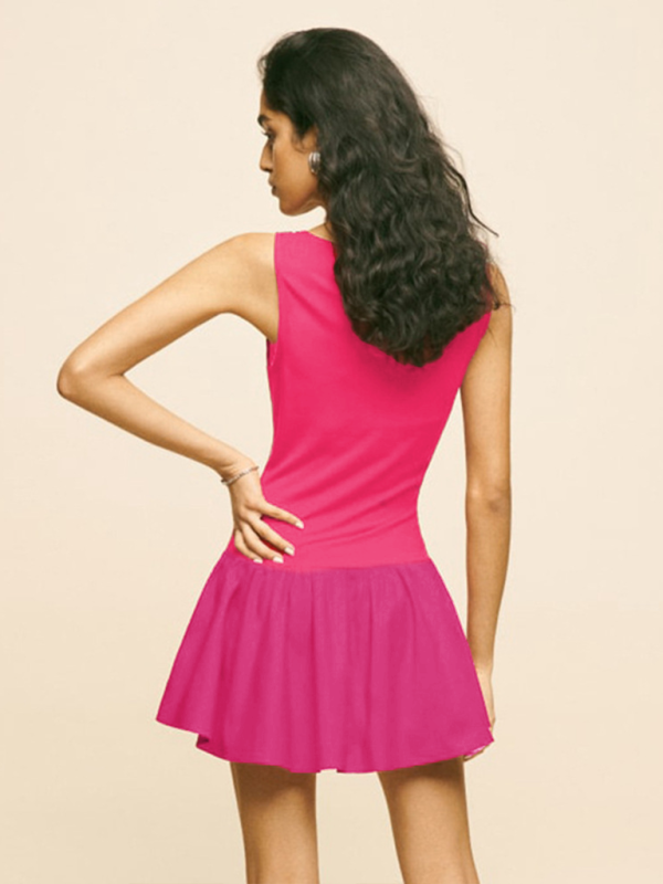 Neues einfarbiges ärmelloses Damenkleid 