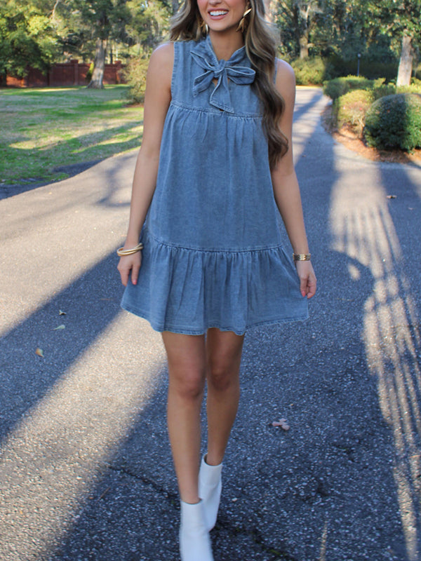 lockeres Kleid mit Jeans-Schleife 