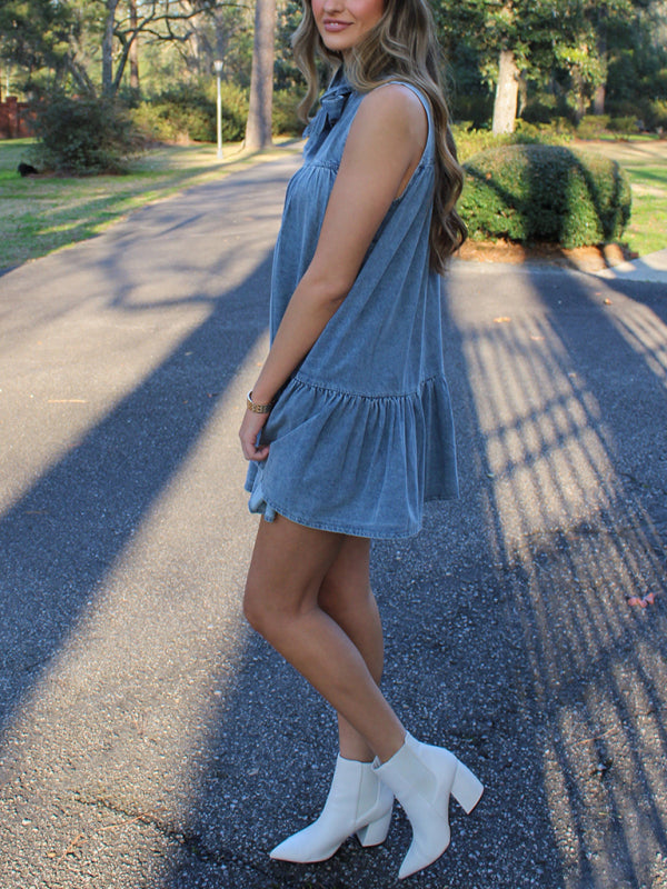 lockeres Kleid mit Jeans-Schleife 