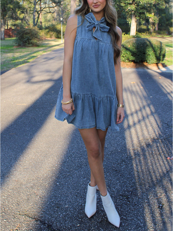 lockeres Kleid mit Jeans-Schleife 