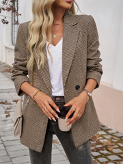 Blazer à revers boutonné à couleur contrastée pour femme 