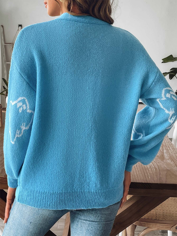 Pull ample et décontracté à boutons, cardigan jacquard à motifs. 