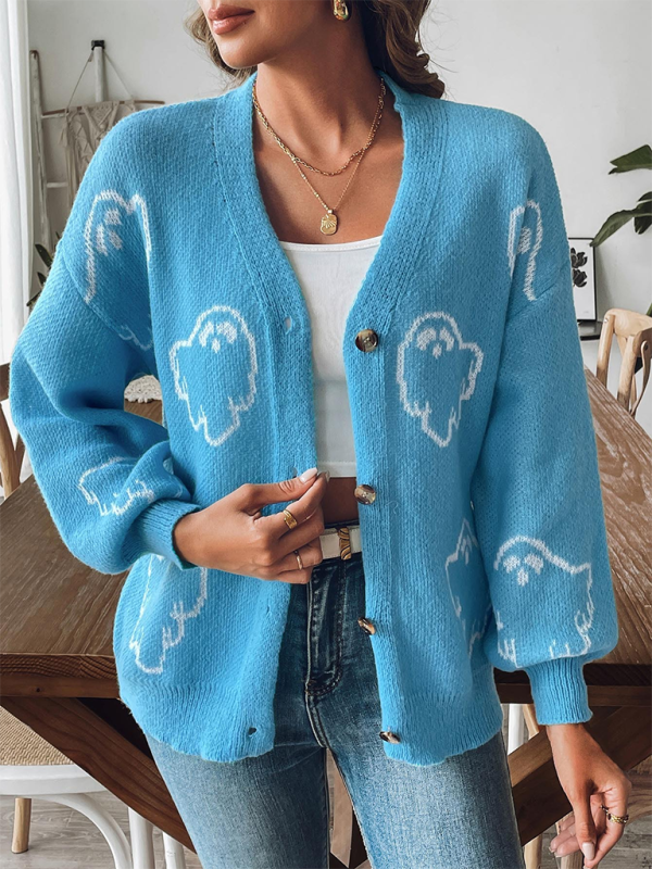 Pull ample et décontracté à boutons, cardigan jacquard à motifs. 