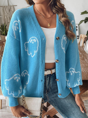 Pull ample et décontracté à boutons, cardigan jacquard à motifs. 