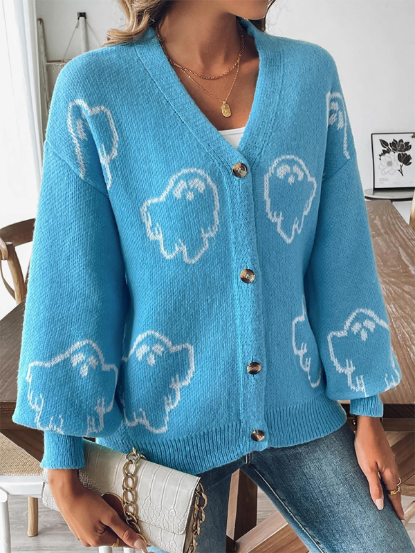 Pull ample et décontracté à boutons, cardigan jacquard à motifs. 