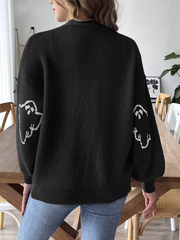 Pull ample et décontracté à boutons, cardigan jacquard à motifs. 