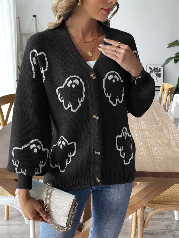 Pull ample et décontracté à boutons, cardigan jacquard à motifs. 