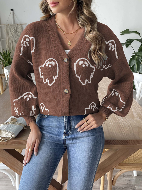 Pull ample et décontracté à boutons, cardigan jacquard à motifs. 
