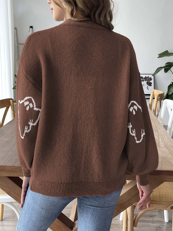 Pull ample et décontracté à boutons, cardigan jacquard à motifs. 