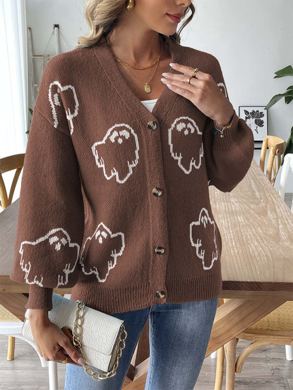 Pull ample et décontracté à boutons, cardigan jacquard à motifs. 