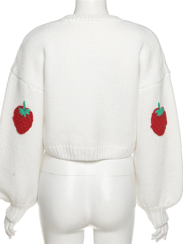 Gilet en maille à col V et boutonnage simple, motif fraise, manches longues 