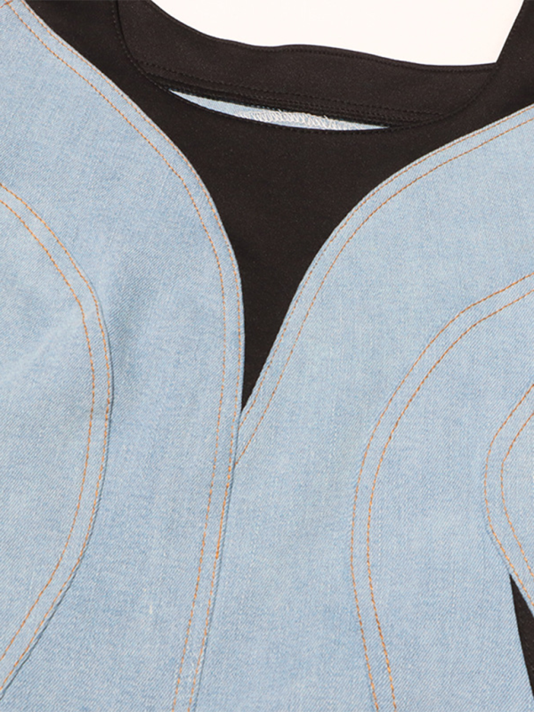 Jeanskleid mit Hosenträgern und Hüftumwicklung 