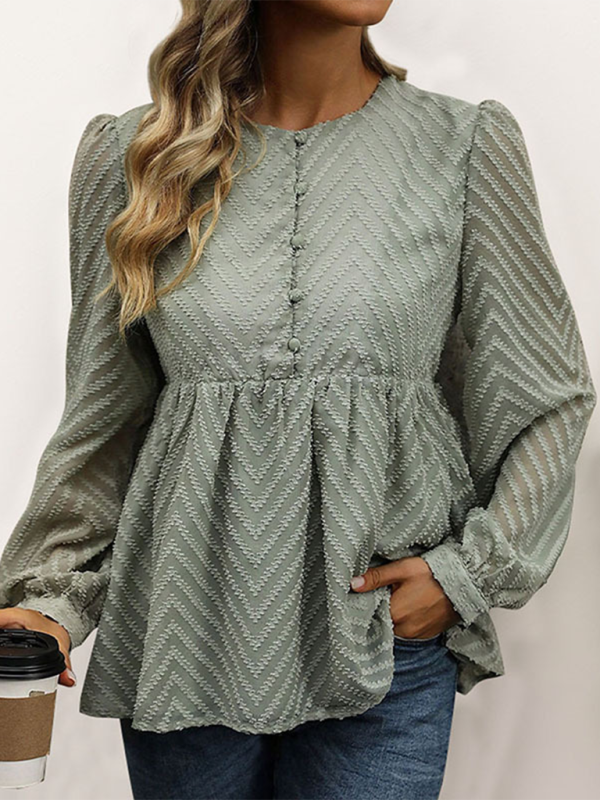 chemise jacquard à manches longues de couleur unie 