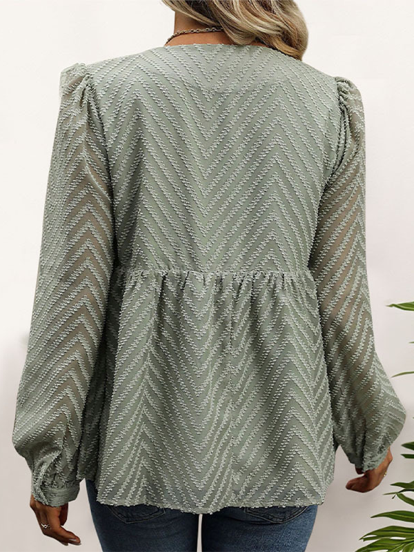chemise jacquard à manches longues de couleur unie 