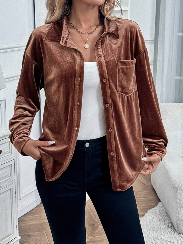 Gilet en velours à manches longues et revers 