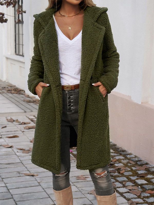 Manteau ample et décontracté à capuche en peluche pour femmes 