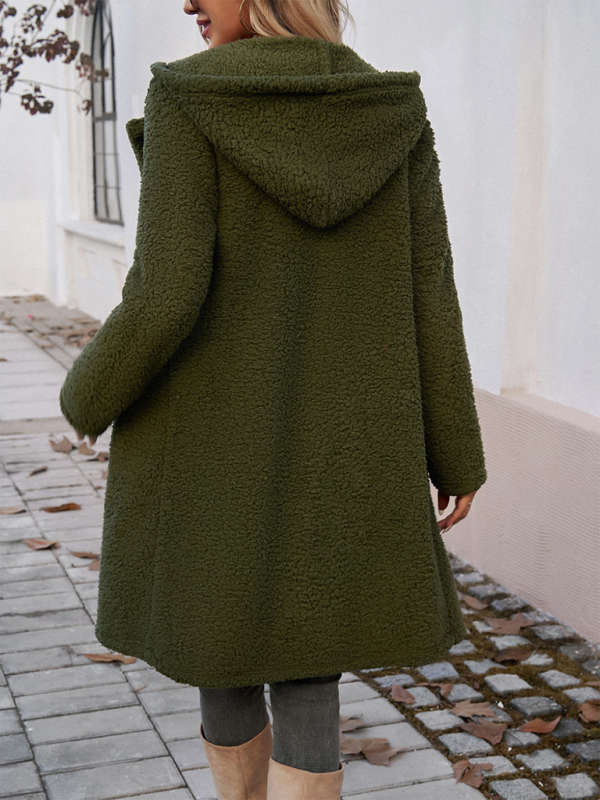 Manteau ample et décontracté à capuche en peluche pour femmes 