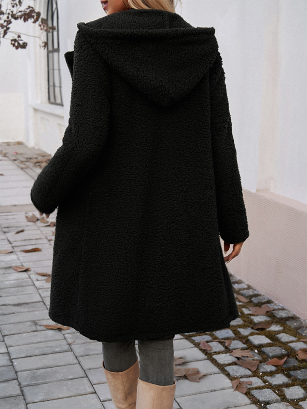 Manteau ample et décontracté à capuche en peluche pour femmes 
