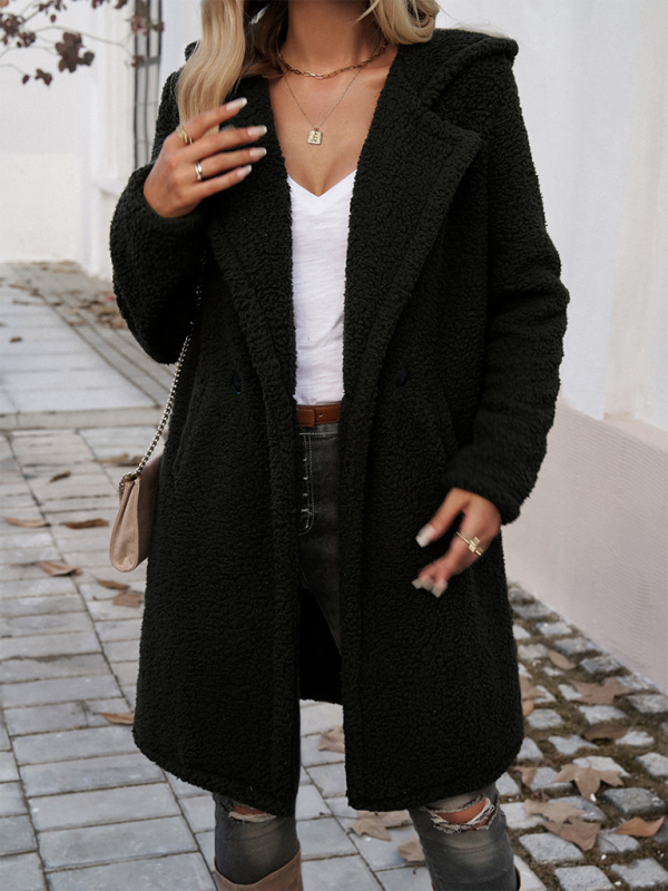 Manteau ample et décontracté à capuche en peluche pour femmes 