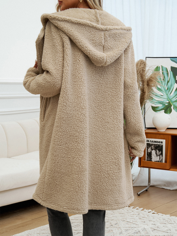 Manteau ample et décontracté à capuche en peluche pour femmes 
