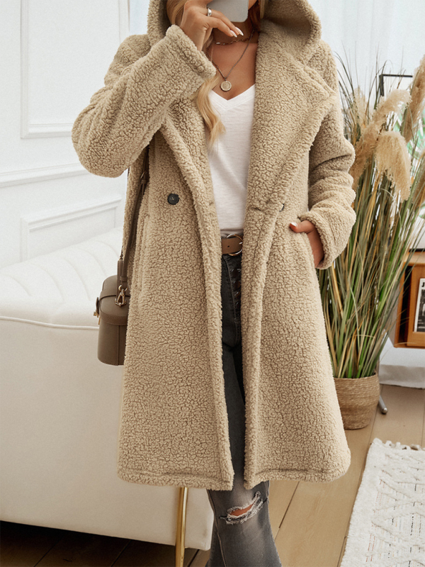 Manteau ample et décontracté à capuche en peluche pour femmes 