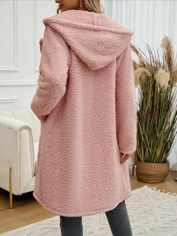 Manteau ample et décontracté à capuche en peluche pour femmes 