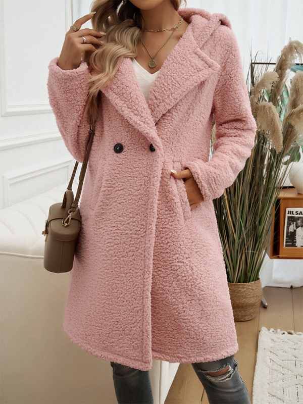 Manteau ample et décontracté à capuche en peluche pour femmes 