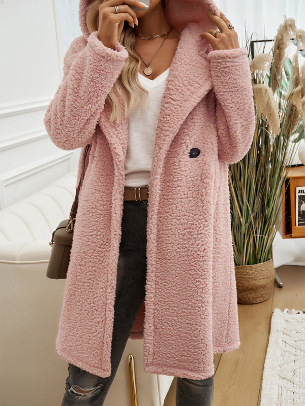 Manteau ample et décontracté à capuche en peluche pour femmes 