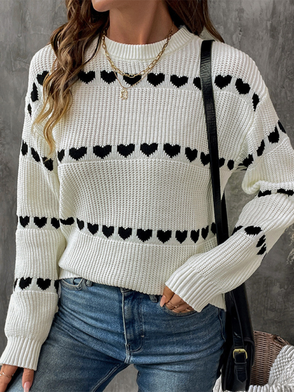 Weißer Langarm-Herzpullover 