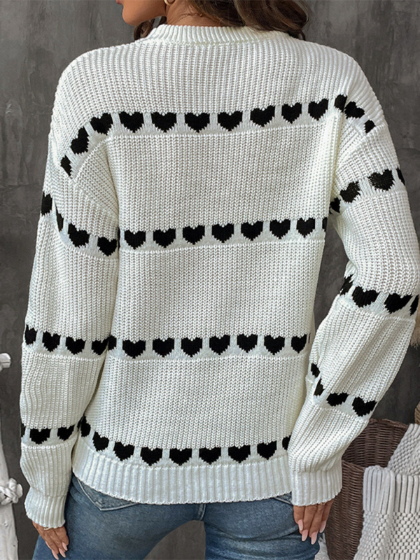 Weißer Langarm-Herzpullover 