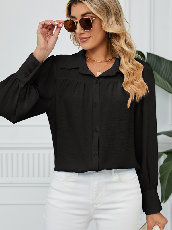 New chiffon loose long-sleeved button-down shirt top