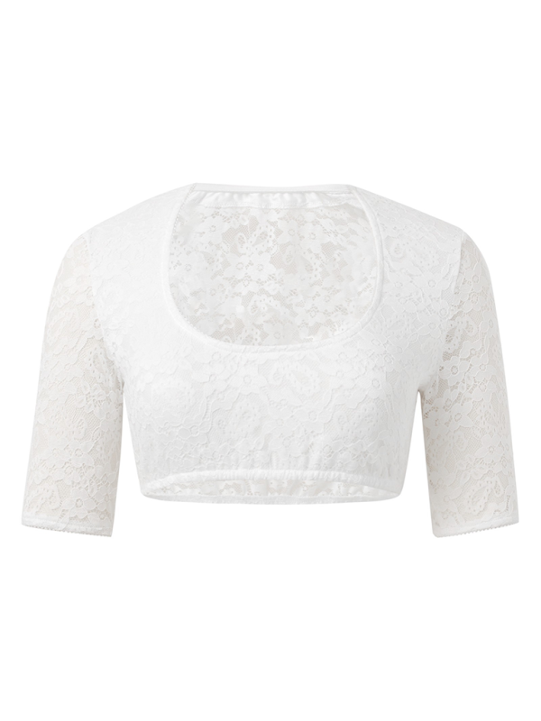 Elegantes, klassisches Damen-Unterhemd für Bierfeste mit normalem Bund, Spitzenbesatz und sexy Details 