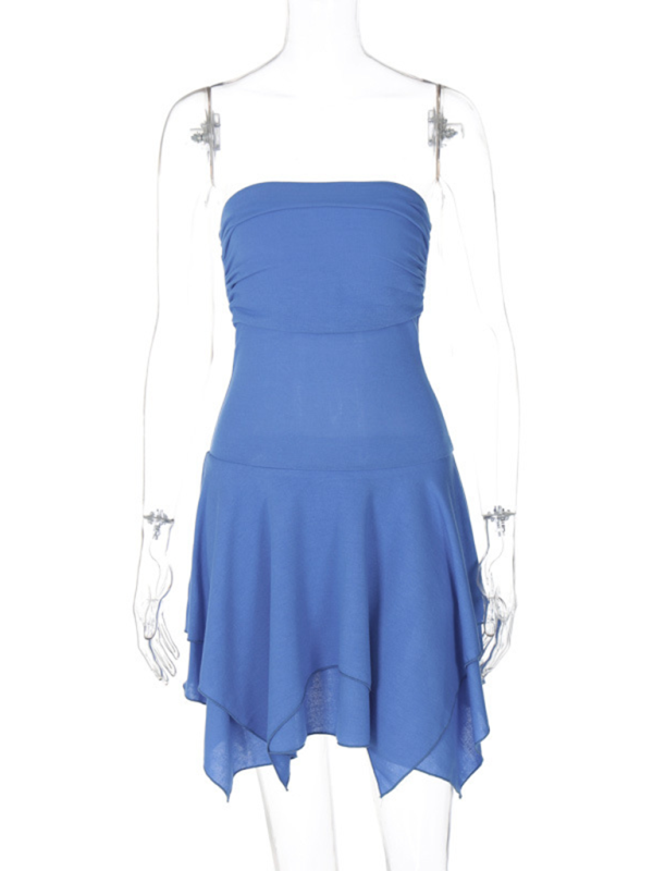 Sexy Tube-Top, einfarbiges, unregelmäßiges Kleid 