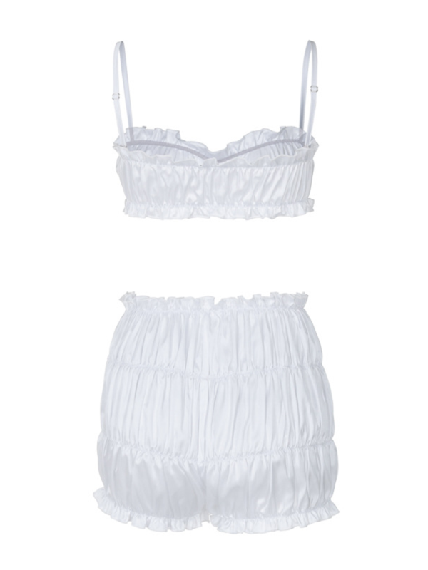 Modischer, sexy Hosenträger-Tube-Top und figurbetonter, plissierter Shorts-Anzug 