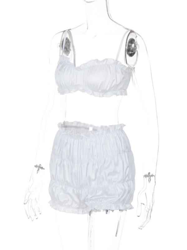 Modischer, sexy Hosenträger-Tube-Top und figurbetonter, plissierter Shorts-Anzug 