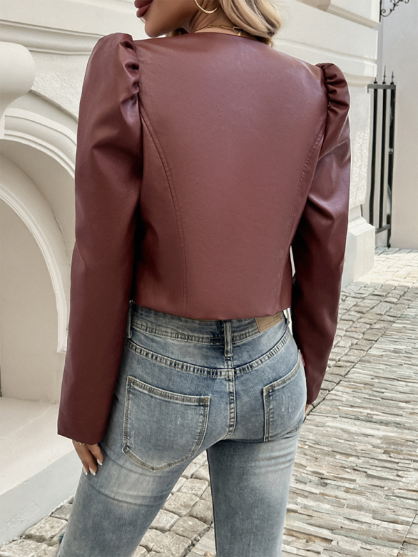 cardigan décontracté veste en cuir unie 