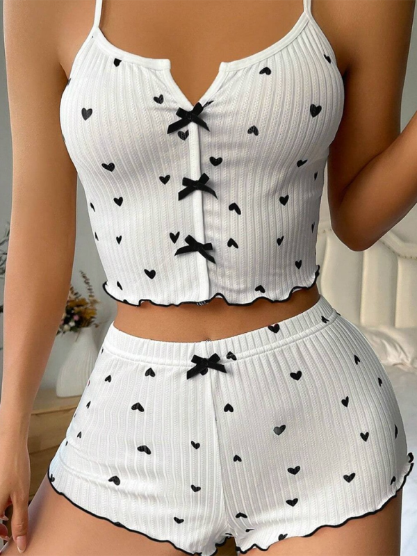 Sexy Homewear Homewear-Set mit Herzchenmuster, kontrastierenden Farben, Schlitz vorne und Trägern 