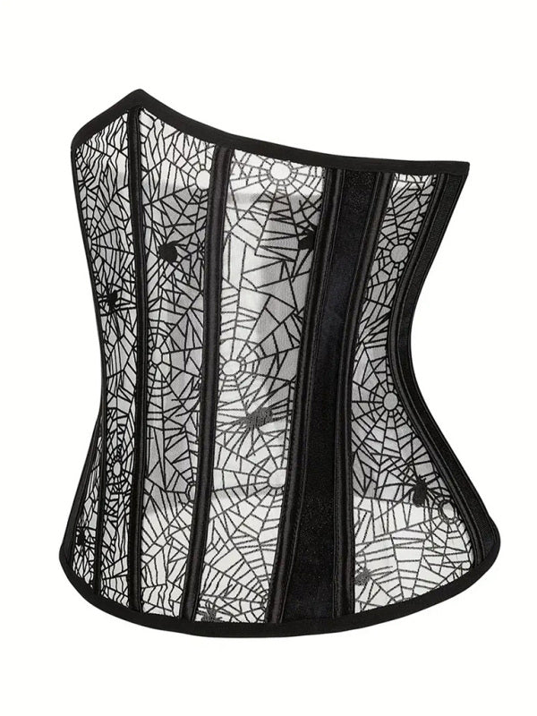 Ceinture gainante Halloween en forme d'arête de poisson, imprimée araignée, avec motif floqué. 