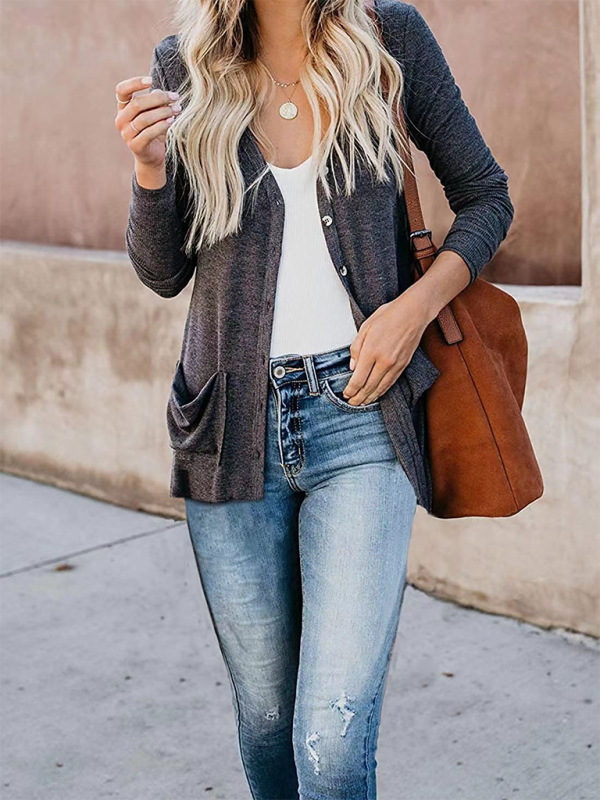 Gilet cardigan à manches longues en maille ample boutonnée pour femme 