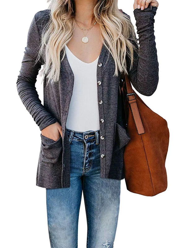 Gilet cardigan à manches longues en maille ample boutonnée pour femme 